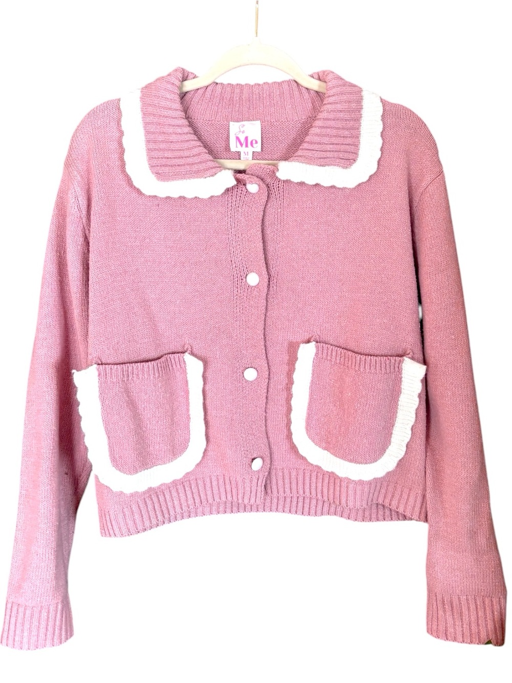 ME Light Pink Peter Pan Collar Cardigan Coquette Cottagecore Knit Sweater M